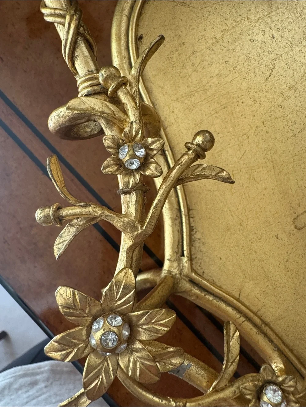 Gold Floral Decorative Vanity Tray - Elegant Home Bath Accessory